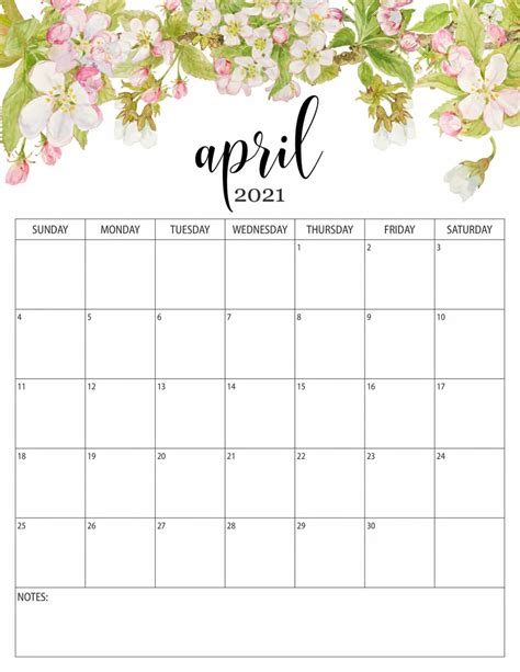 April 2021 Floral Calendar Template Cool Calendars Printable