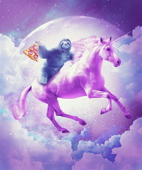 Space Sloth Riding On Flying Unicorn With Pizza Digital Art By Random Galaxy Fine Art America