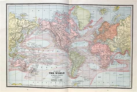 Map Of The World Original 1902 Crams Atlas Mercators Etsy