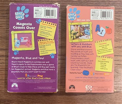 Blues Clues Vhs Tape Lot Play Along With Blue Abcs And 123s Magenta Comes