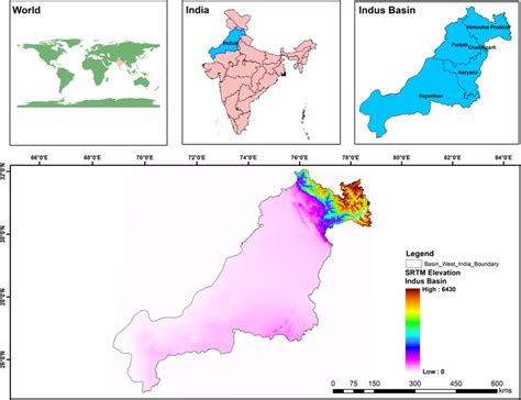 The Study Area Over A Part Of The Indus Basin With Elevation Data