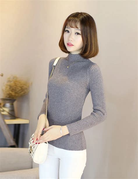 2016 new spring autunm high elastic women sweaters solid turtleneck slim sexy tight bottoming
