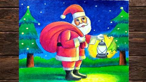Christmas Scenery Drawing Easy Step By Stepsanta Claus Drawing With