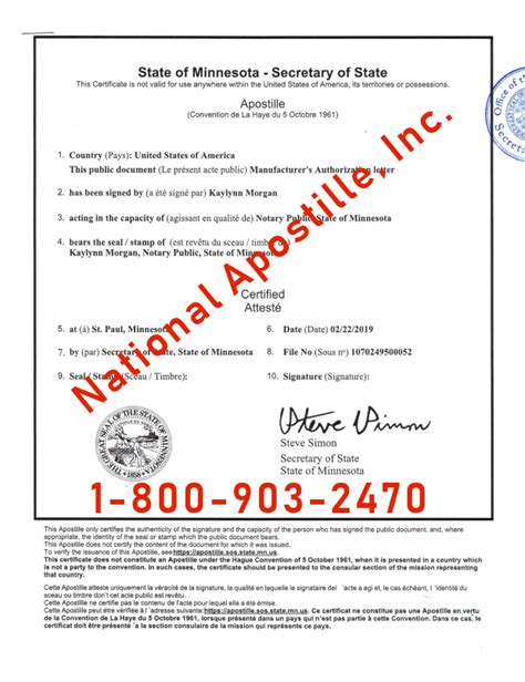 Filers are responsible for the completeness and accuracy of all information provided in their submitted. Minnesota Apostille Example