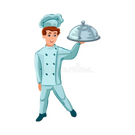 The Happy Chef Cook Male Character Holding A Silver Platter Vector
