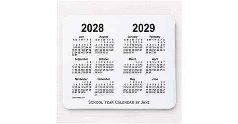 2028 2029 White School Calendar By Janz Mouse Pad Zazzle