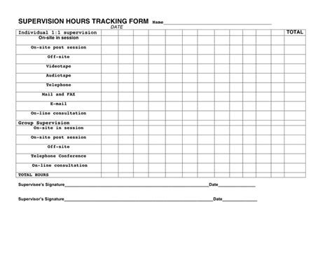 Supervision Hours Tracking Form In Word And Pdf Formats