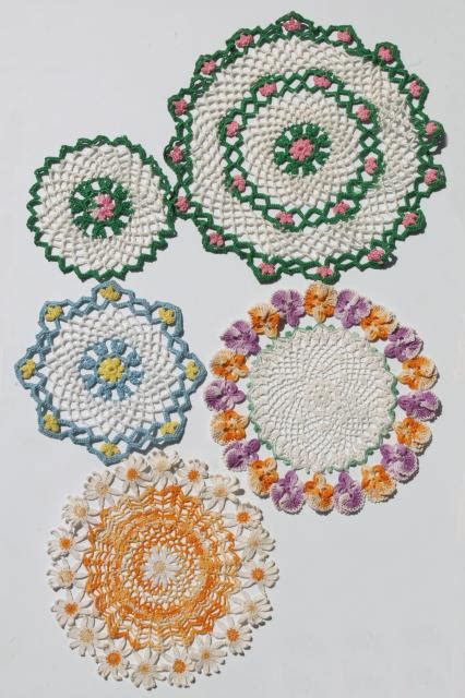 Crochet Flower Doily Lot Vintage Lace Doilies Pretty Colored Thread