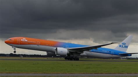 Klm Orange Pride Boeing 777 300er Takeoff At Amsterdam Youtube