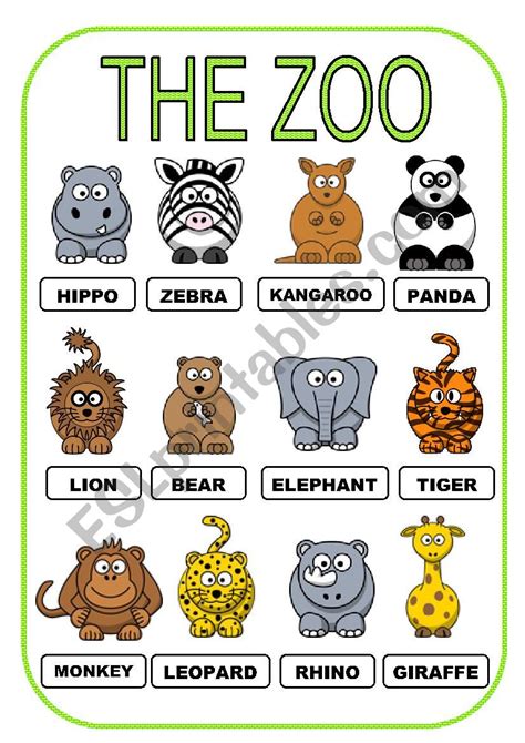 The Zoo Esl Worksheet By Mary Dream