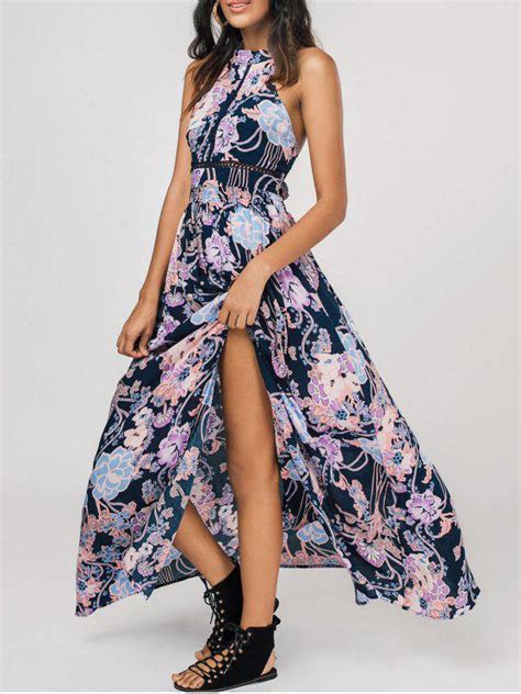 28 Off 2021 High Slit Floral Bowknot Maxi Dress In Floral Zaful