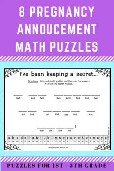 Pregnancy announcement riddles (page 1). Pregnancy Announcement Math Puzzles-- 8 puzzles for grades ...