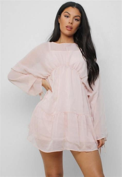Missguided Nude Ruched Sleeve Smock Dress ShopStyle