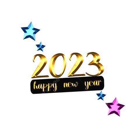 Happy New Year 2023 Gold Color Font Text With Star Free Download Happy