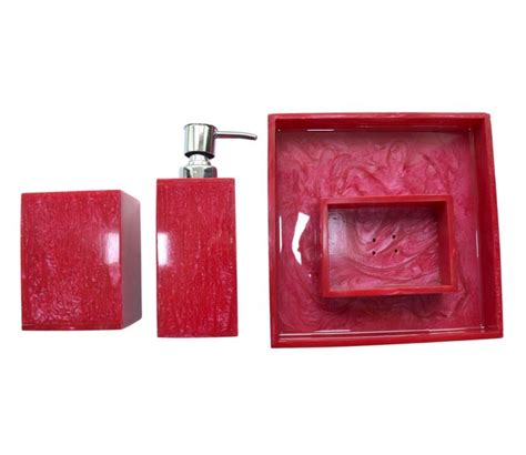 Buy Red Resin Premium Design Bathroom Accessory Set Of 4 Online In