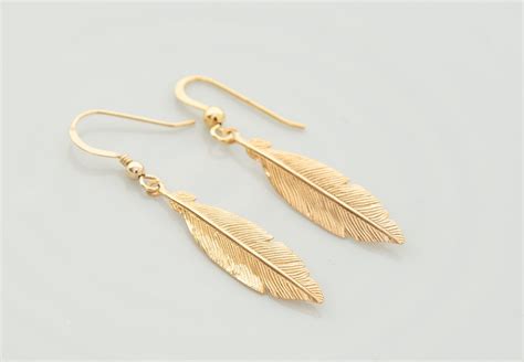 Gold Feather Earrings Gold Drop Earrings Bridesmaids Etsy