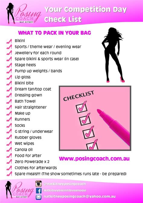 Fitness And Bikini Model Competition Day Check List What To Pack In
