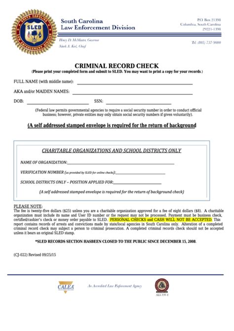 Fillable Form Cj 022 Criminal Record Check Printable Pdf Download
