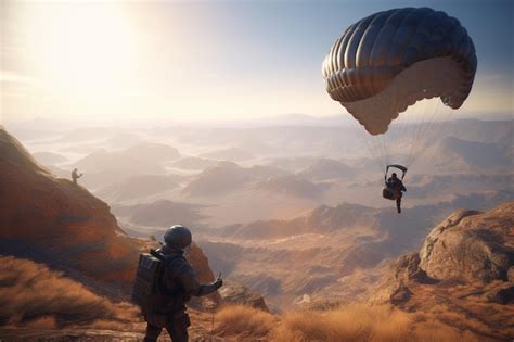 Premium Ai Image A Man Is Flying A Parachute In A Desert