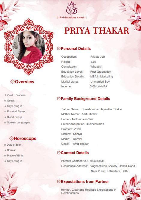 Hindu Matrimonial Biodata Bio Data For Marriage Biodata Format Marriage