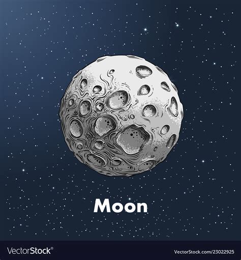 Hand Drawn Sketch Moon In Color Against A Vector Image