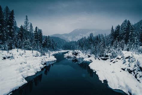 Hintergrundbilder Natur Fluss Winter Landschaft Kalt Bäume