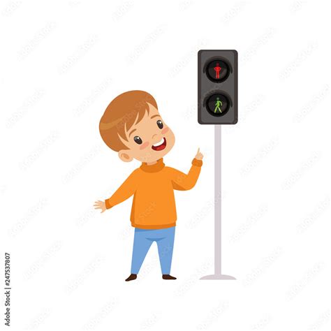 Boy Pointing Finger At Pedestrian Traffic Light Traffic Education