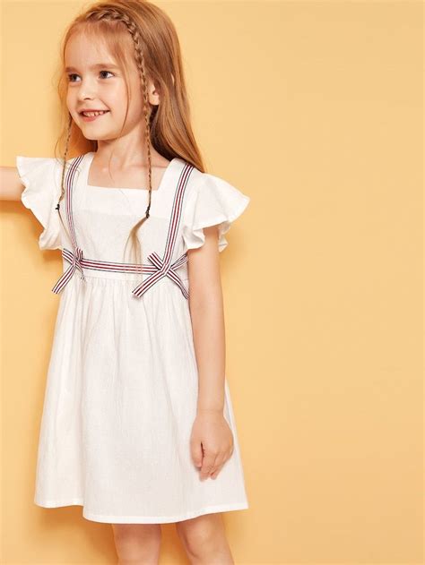 Shein Toddler Girls Striped Tape Tie Detail Ruffle Babydoll Dress