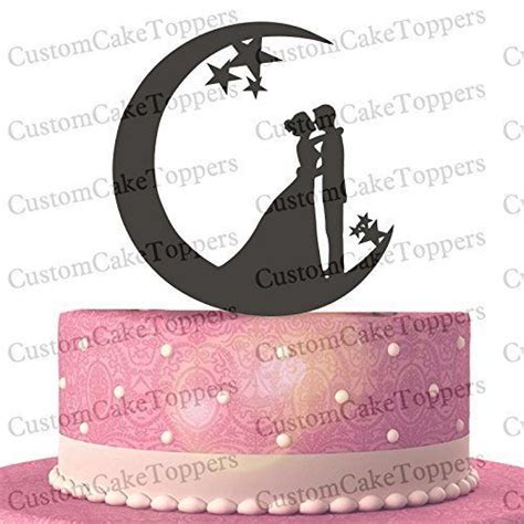 Bride And Groom Kissing On The Moon Wedding Cake Topper Multiple Color