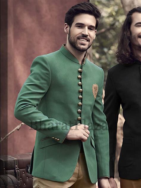 Shop wedding sarees, wedding bridal lehenga choli, salwar kameez, kurtis, gown, sherwani, mens kurta suit, pathani suit, indowestern, and more. Debonair Green Jodhpuri Suit | Waqas pic in 2019 ...