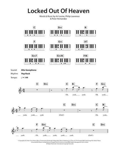 Locked Out Of Heaven Sheet Music By Bruno Mars Keyboard 116936