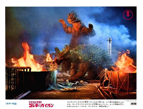 Echoing hiroshima, nagasaki, the bombing of tokyo, and the. Godzilla and Angilus! | Godzilla, Movie lobby cards, Lobby ...