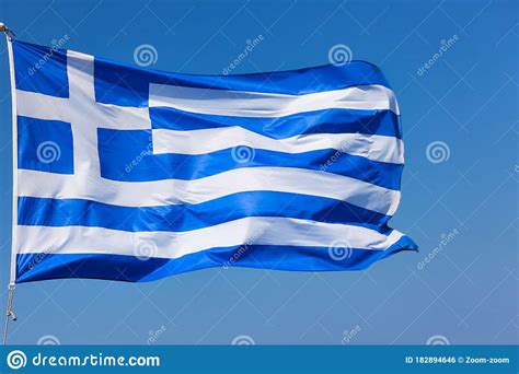 Flag Of Greece Close Up Of Waving Greek Flag Stock Photo Image Of