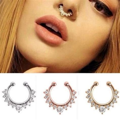 New Fashion Titanium Crystal Fake Nose Ring Septum Nose Hoop Ring