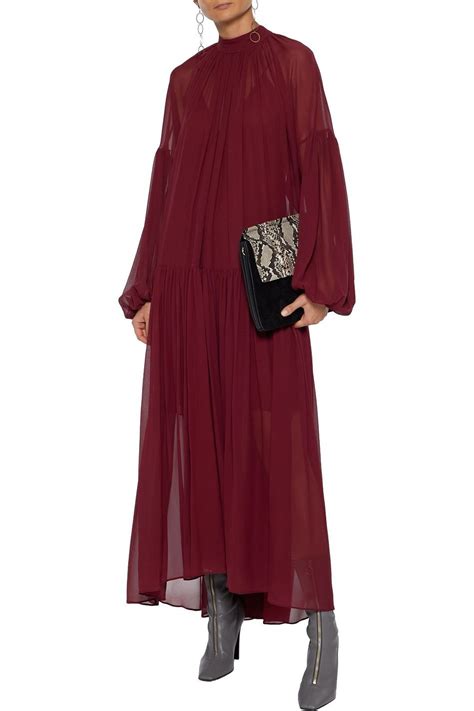 Burgundy Tiffany Gathered Silk Chiffon Maxi Dress Sale Up To 70 Off