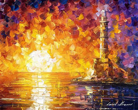 Lighthouse And Sunset — Palette Knife Oil Painting On Canvas By Leonid
