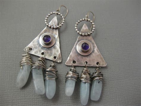 Handmade Artisan Earrings With Amethyst And Aquamarine Etsy