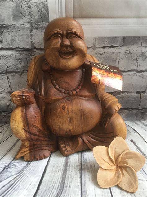 Balinese Feng Shui Hand Carved Lucky Buddha Wood Statue #926 – Bali