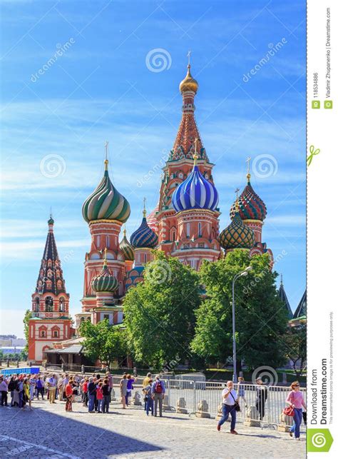 Moscow Russia June 03 2018 Walking Tourists On Red Square Near St