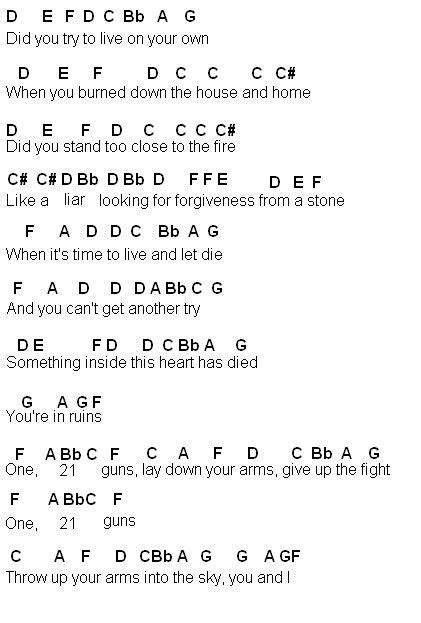(dm)does it (bb)take your (f)breath a(c)way and you (dm)feel yourself suffo(c)cating? Flute Sheet Music: 21 Guns | Flute sheet music, Music ...