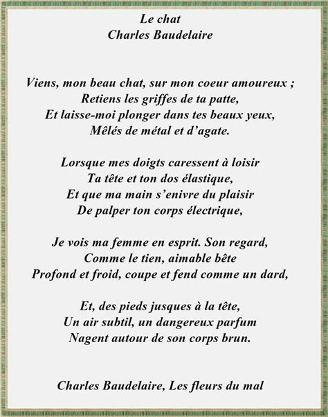 Charles Baudelaire Le Chat In Les Fleurs Du Mal Citations De Poèmes Baudelaire Poeme De