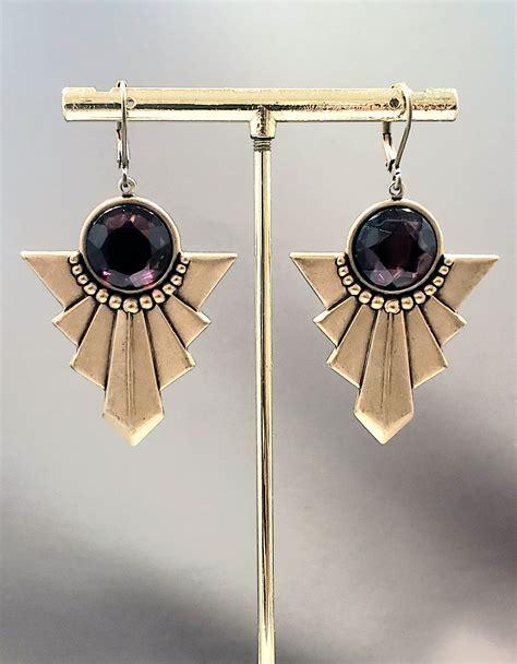 Purple Art Deco Earrings Art Deco Jewelry 1920s Statement Earrings