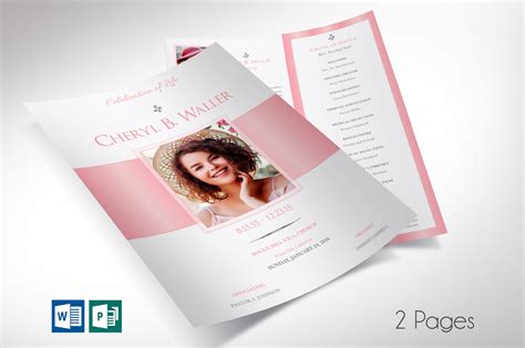 White Pink Single Sheet Funeral Program Inspiks Market