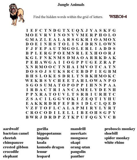 Bluebonkers Free Printable Word Search Sheet Jungle Animals Free Printable Word Searches