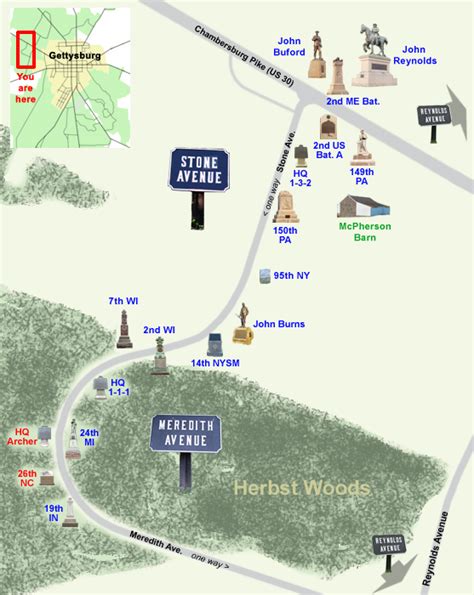 Tour Map Of Stone And Meredith Avenues At Gettysburg