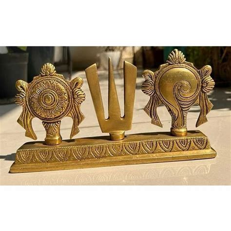 Golden Brass Thiruman Sangu Chakram Stand Idol For Decoration Size