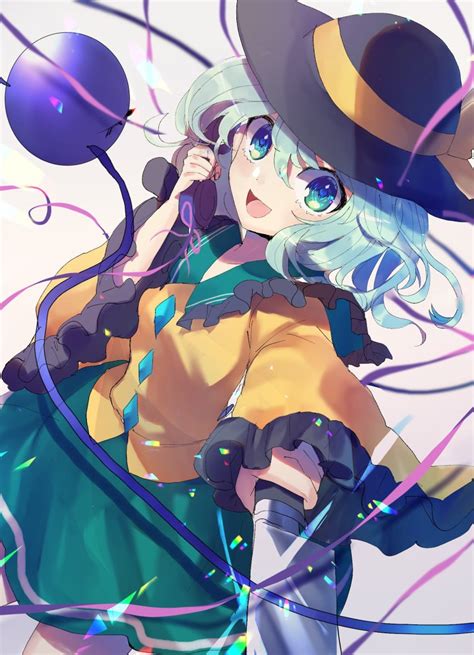 Tsukikusa Komeiji Koishi Touhou Commentary Request Highres 1girl D Arm Up Black Hat