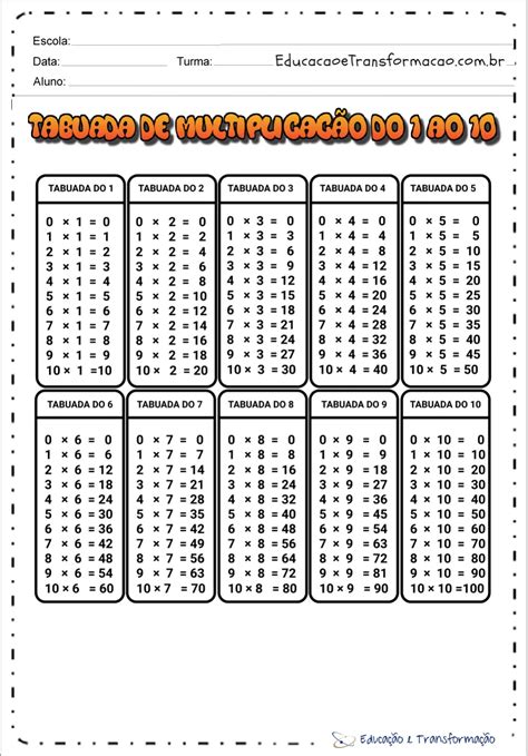 Tabuada De 1 A 1000