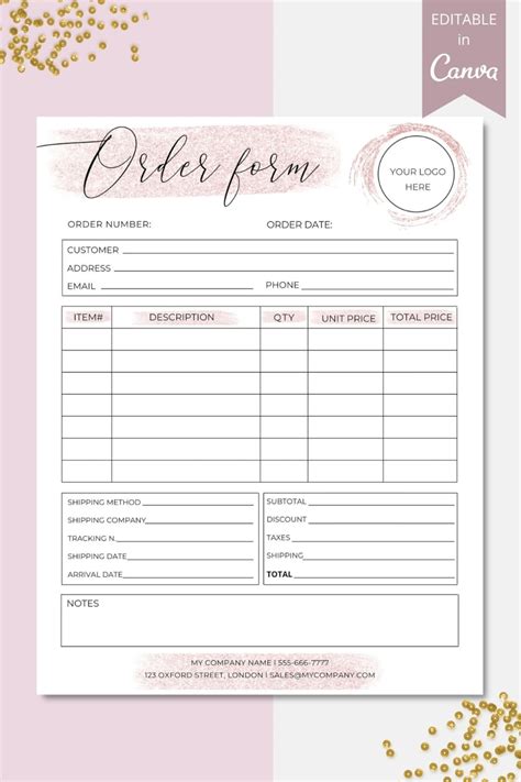 Editable Order Form Small Business Forms Printable Craft Etsy