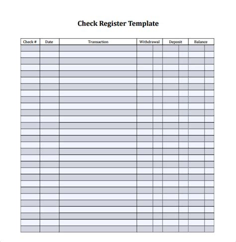Free Check Register Template Printable Printable Templates